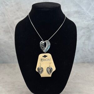 Silver Heart Pendant Necklace with Black Accent